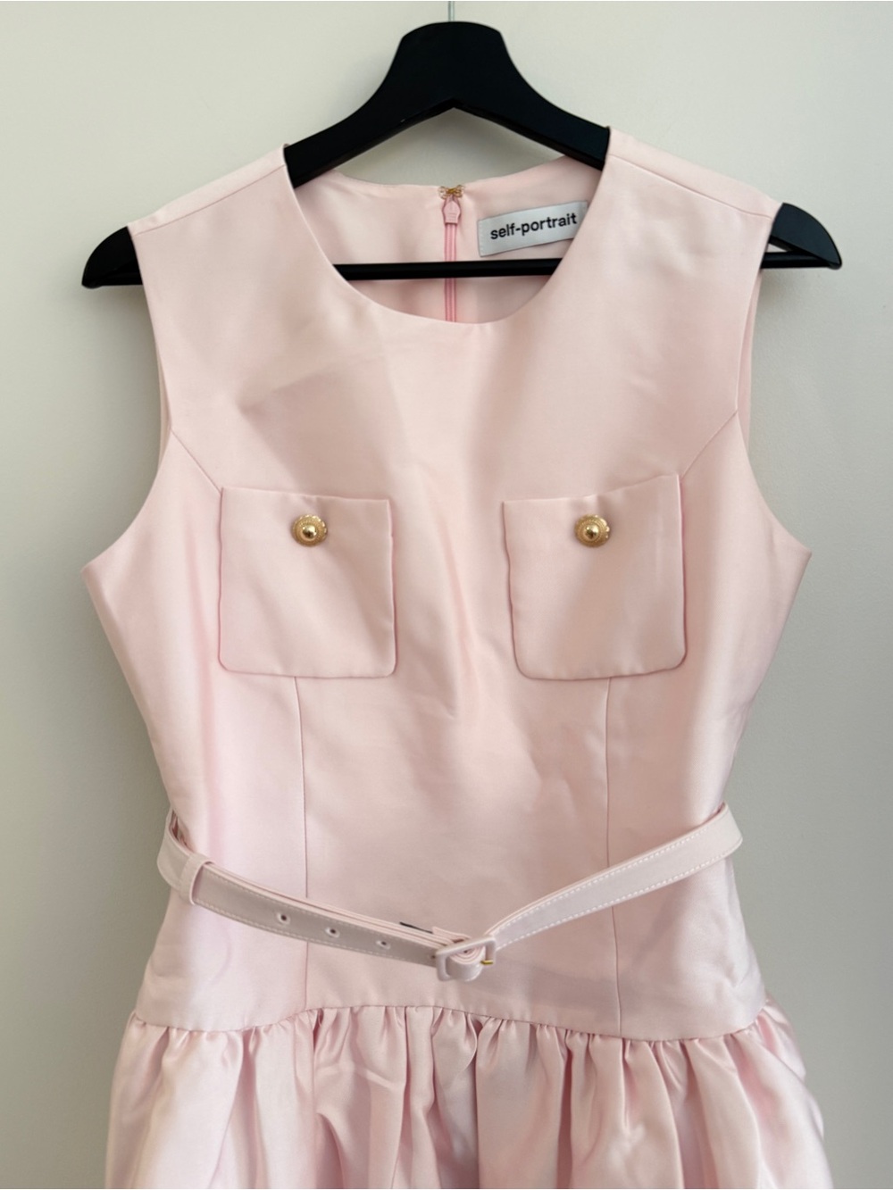 NWOT Self-Portrait Pale Pink Taffeta Belted Midi Dress - Picture 8 of 9